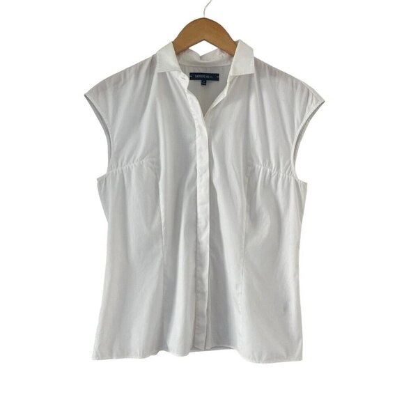 Lafayette Short Sleeve Blouse Size 6 Small White Button Down Career Business - Picture 1 of 16